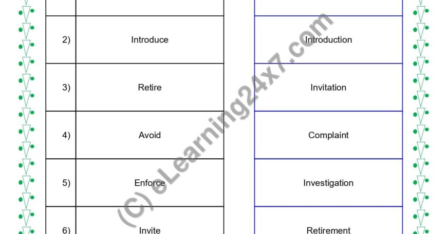 Grade 5, English, Noun - Match Verbs With Abstract Noun, printable PDF, instant download