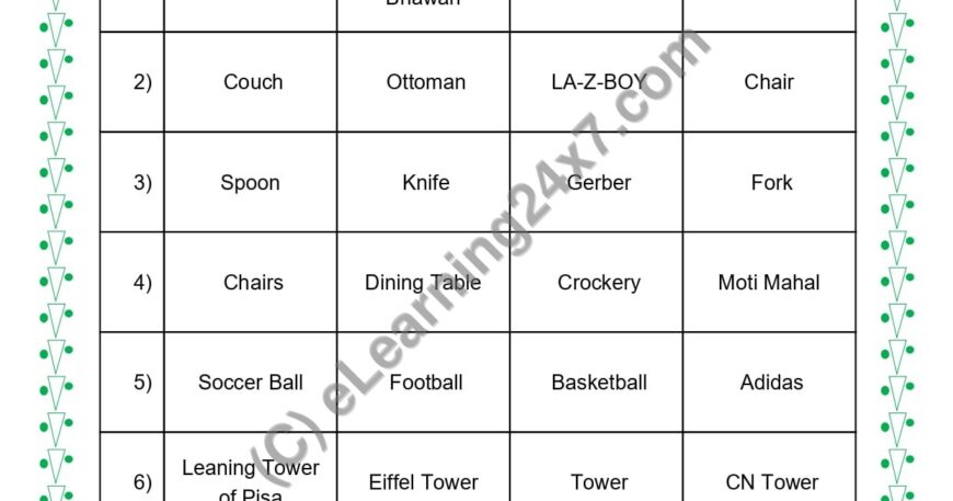 Grade 5, English, Noun - Odd One Out, printable PDF, instant download