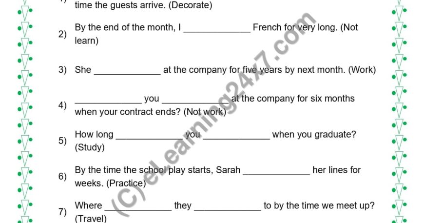 Grade 5, English, Tenses - Future Perfect Continuous Fill The Blanks, printable PDF, instant download