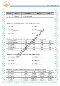 Grade 5, Maths - Roman Number Mock Test Paper, printable PDF, instant download