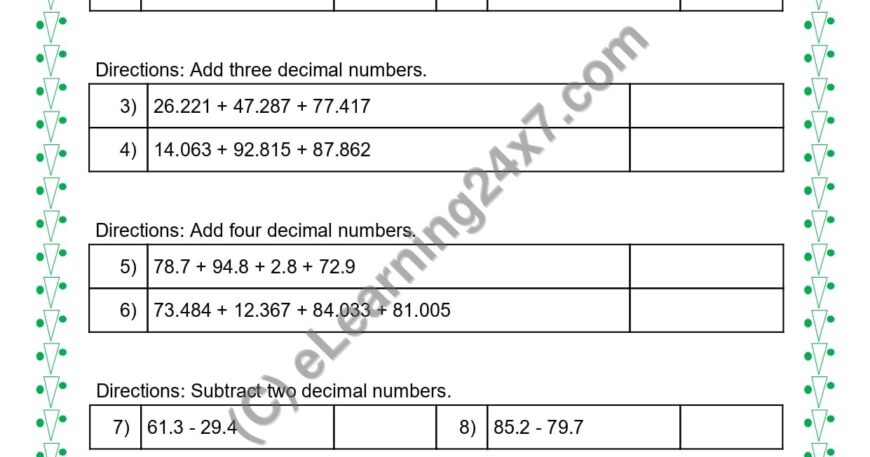 Grade 5, Maths - Decimals Mock Test Paper : Ops, printable PDF, instant download