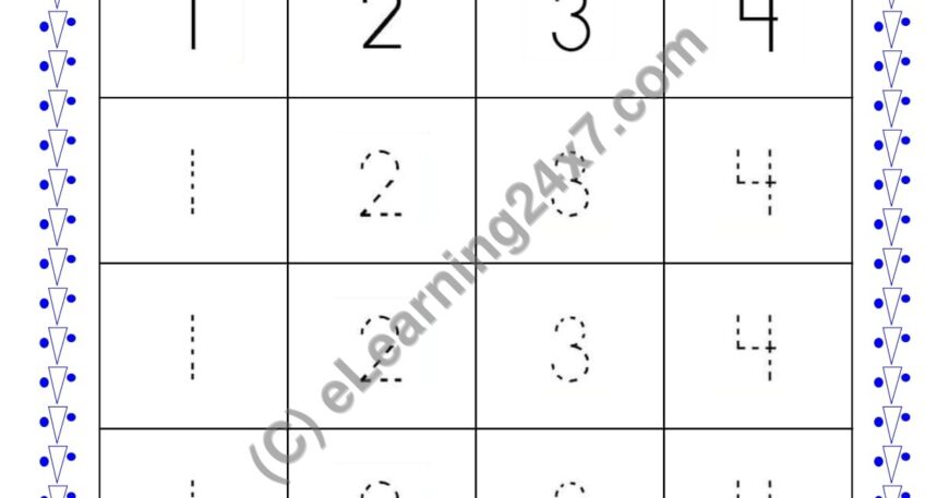 Nursery, Maths, Trace - Numbers 1-2-3-4, printable PDF, instant download