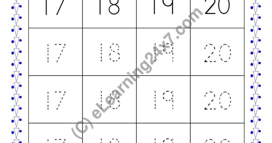 Nursery, Maths, Trace - Numbers 17-18-19-20, printable PDF, instant download