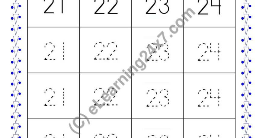 Nursery, Maths, Trace - Numbers 21-22-23-24, printable PDF, instant download