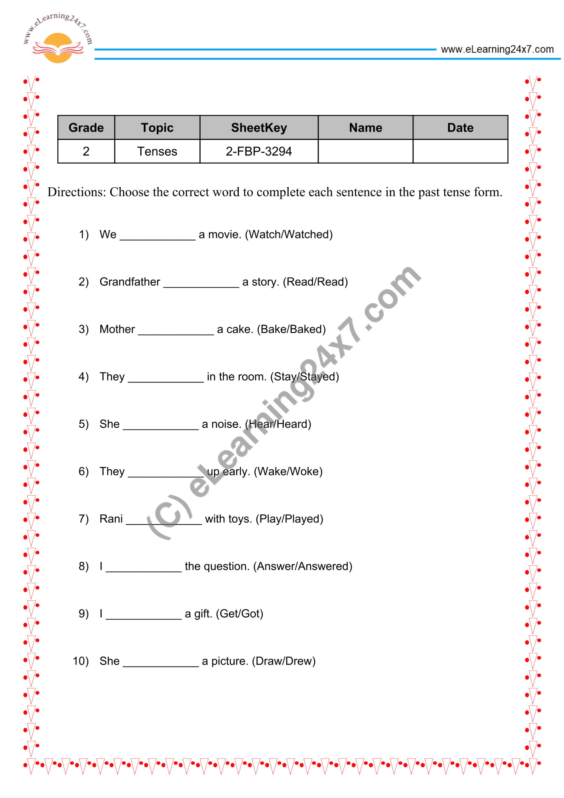 Past Tense : Fill The Blanks