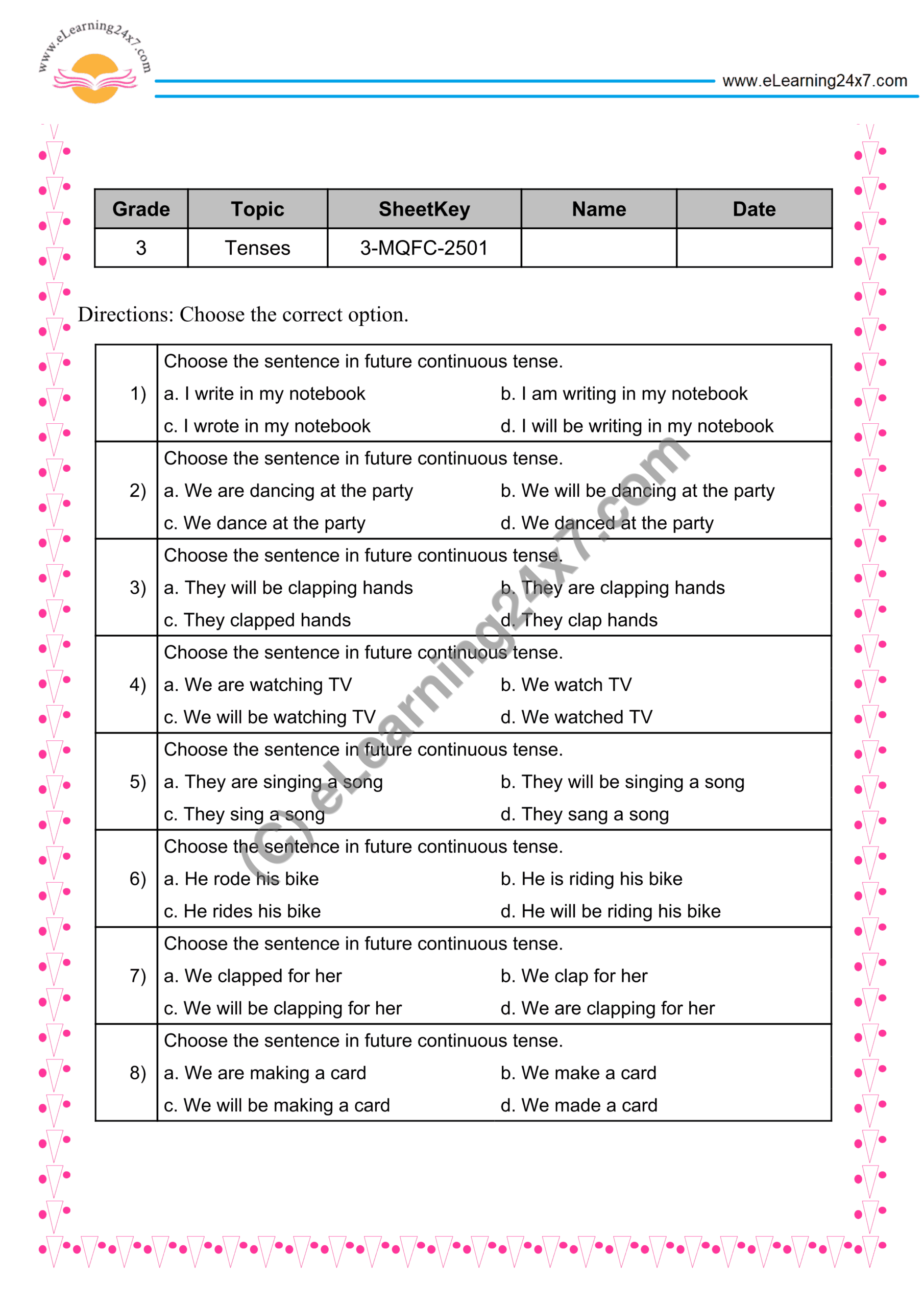 Future Continuous Tense : MCQs