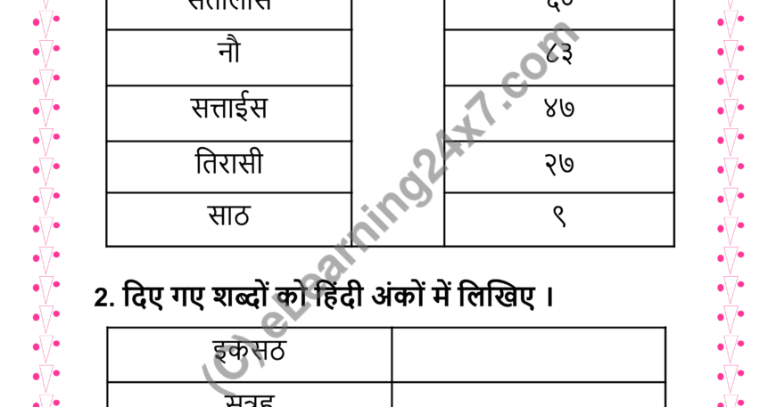 Hindi Sankhya Mock Test Paper For Grade-3