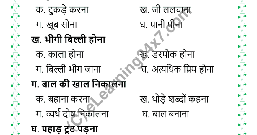 Hindi Muhavare Mock Test Paper For Grade-5