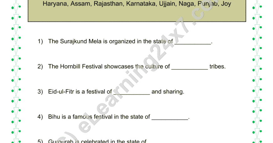Our Heritage-Fairs & Festivals : Fill The Blanks