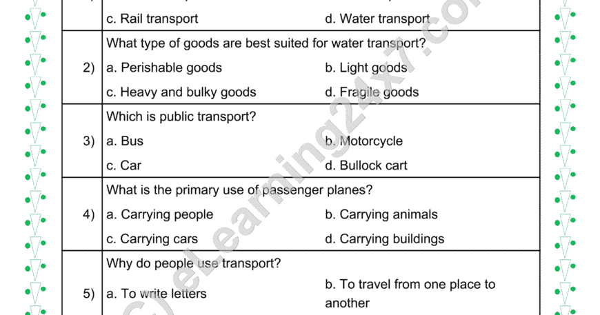 Means Of Transport : MCQs