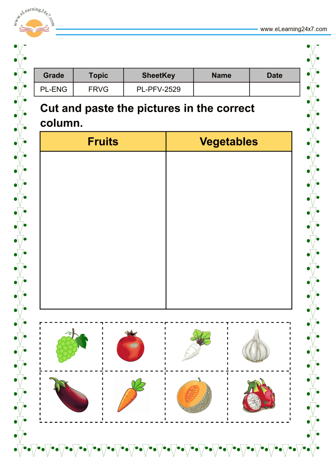 Cut And Paste Fruits & Veg - https://eLearning24x7.com