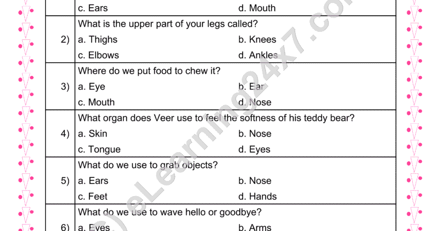External Body Parts : MCQs
