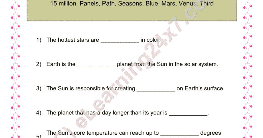 Sun & Planets : Fill The Blanks