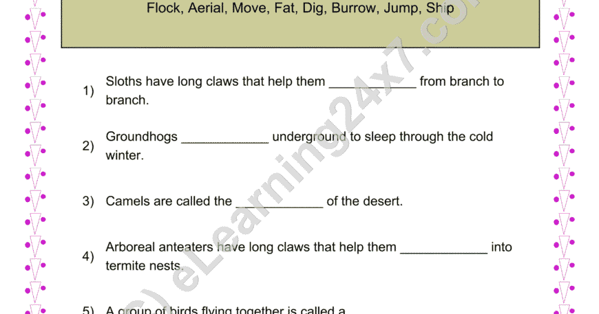 Grade 4, EVS, Animals - Adaptation Fill The Blanks, printable PDF, instant download