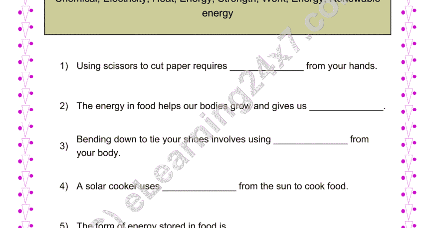 Energy And Work Fill The Blanks