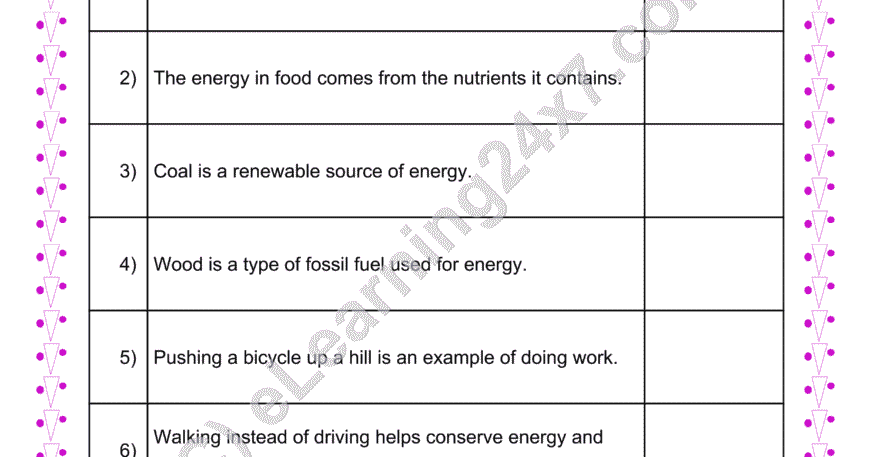 Energy And Work True Or False