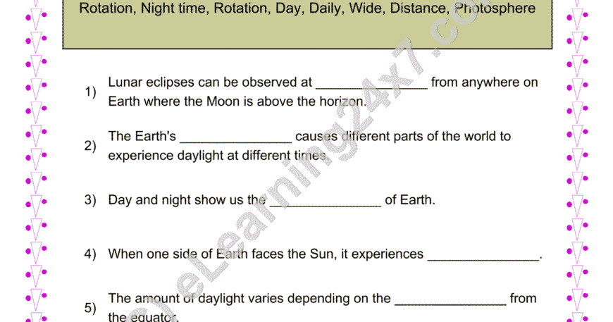 Eclipse, Day, Night Fill The Blanks