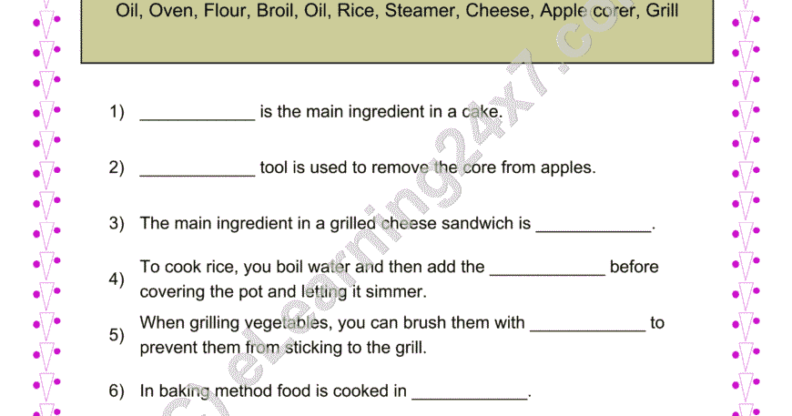 Grade 4, Science, Food - Cooking Fill Blanks, printable PDF, instant download