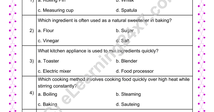 Grade 4, Science, Food - Cooking MCQs, printable PDF, instant download