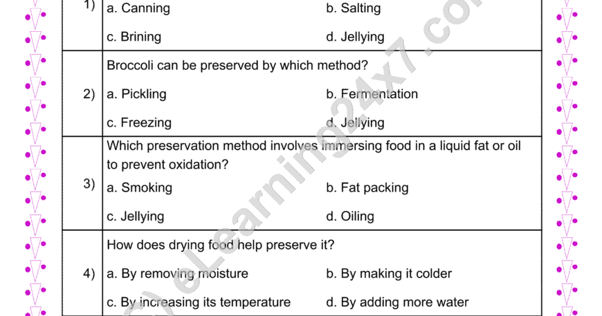 Grade 4, Science, Food - Preservation MCQs, printable PDF, instant download