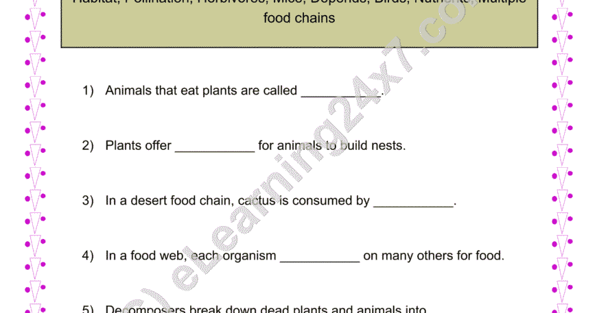 Grade 4, Science, Plants - Animal Interdependence Fill Blanks, printable PDF, instant download