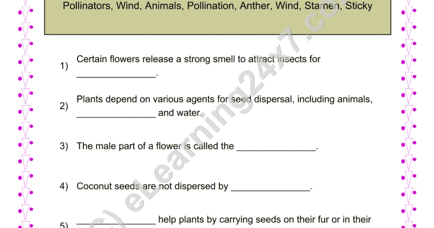 Grade 4, Science, Plants - Seeds Dispersion And Pollination Fill Blanks, printable PDF, instant download