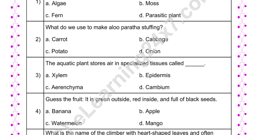 Grade 4, Science, Plants - Adaptation In Plants MCQs, printable PDF, instant download