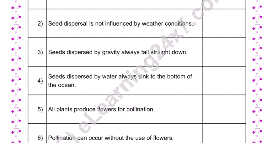 Grade 4, Science, Plants - Seeds Dispersion And Pollination True False, printable PDF, instant download