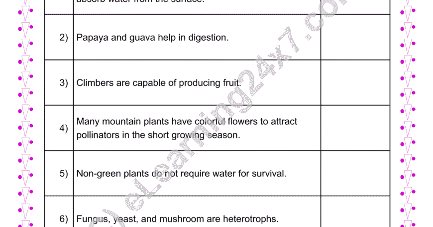 Grade 4, Science, Plants - Adaptation In Plants True Or False, printable PDF, instant download