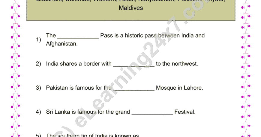Neighbors Of India : Fill The Blanks