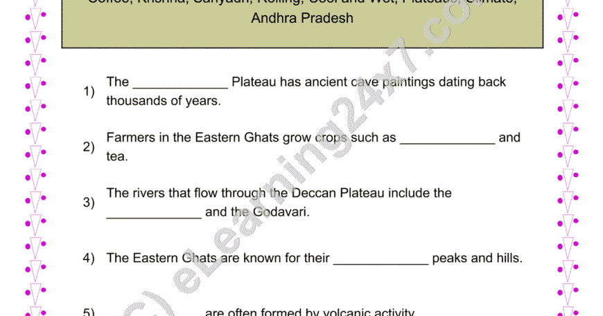 Plataeu & Ghats of India : Fill The Blanks