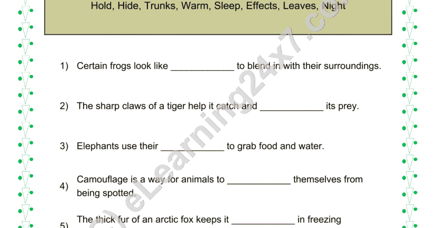 Adaptation In Animals Fiill The Blanks