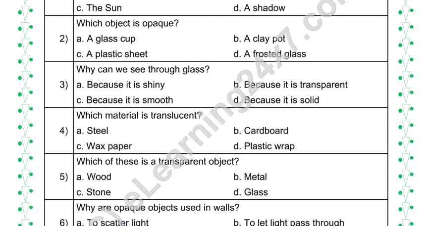 Opaque Or Transparent : MCQs