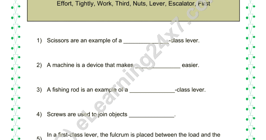 Machines (Lever/Plain) : Fill The Blanks