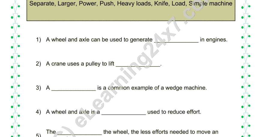 Machines (Wheel/Pulley) : Fill The Blanks