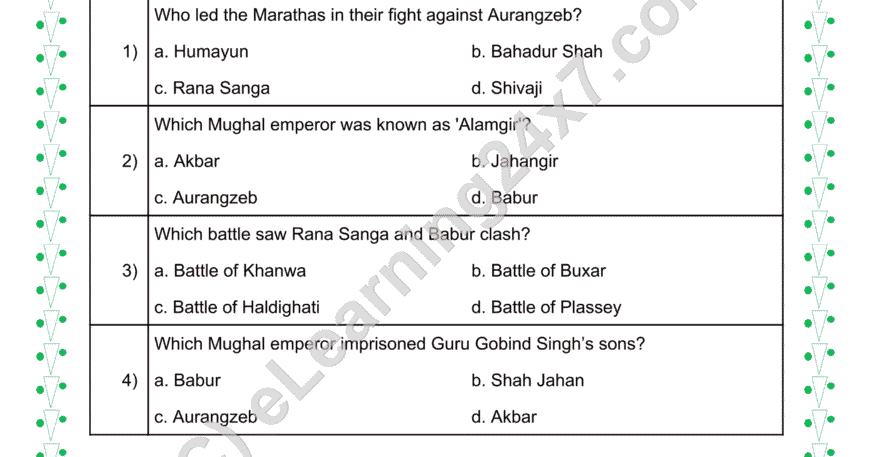 Invaders of India mock test papers for grade 5 social science (SST)