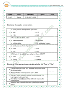 Revolt of 1857 in India's freedom struggle test paper