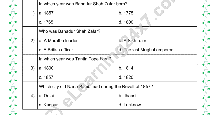 Revolt of 1857 in India's freedom struggle test paper