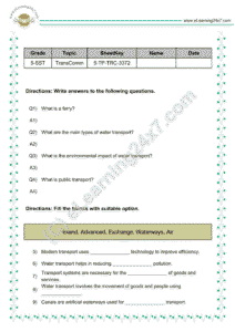 transport and communication mock test papers for grade 5 social science