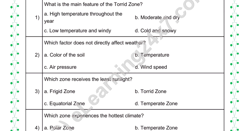 weather and climate mock test papers for grade 5 social science