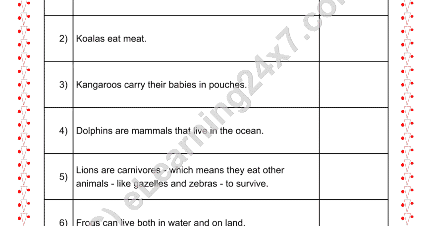 Grade 2, EVS, Animals - True or False, printable PDF, instant download