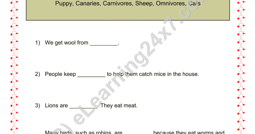 Grade 2, EVS, Animals - Fill The Blanks, printable PDF, instant download