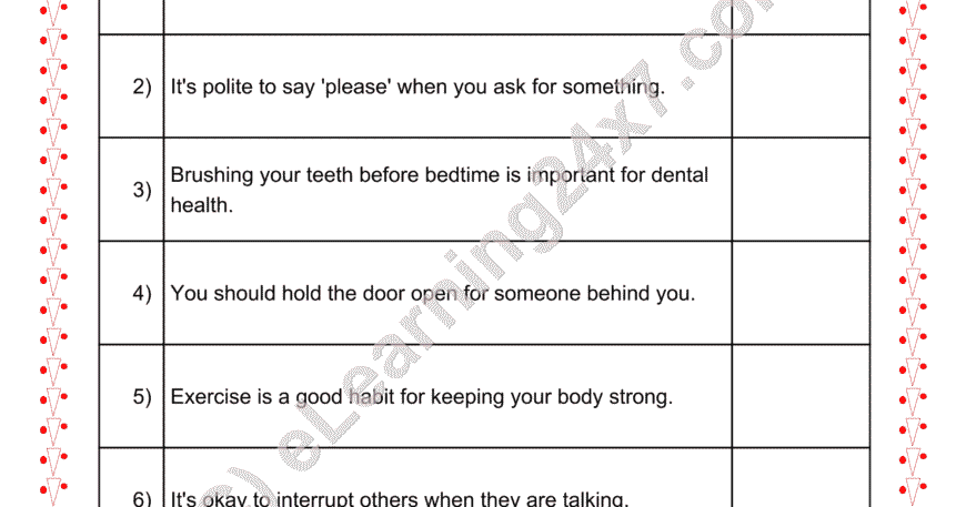Grade 2, EVS, Habits, Safety, First-aid - Cleanliness True or False, printable PDF, instant download