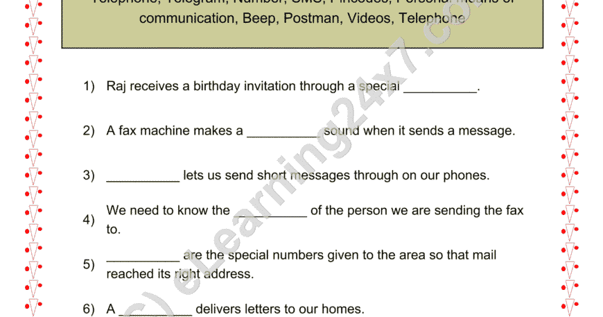 Grade 2, EVS, Communication - Means Of Communication Fill The Blanks, printable PDF, instant download