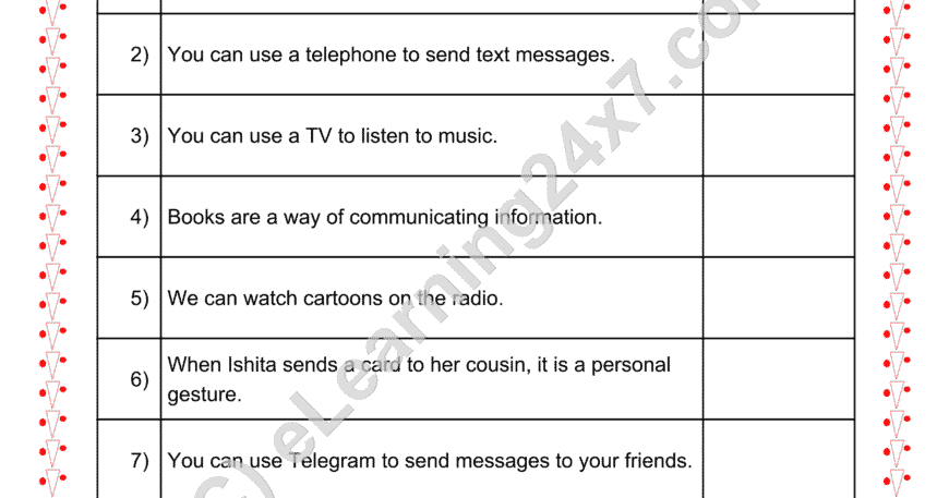 Grade 2, EVS, Communication - True Or False, printable PDF, instant download