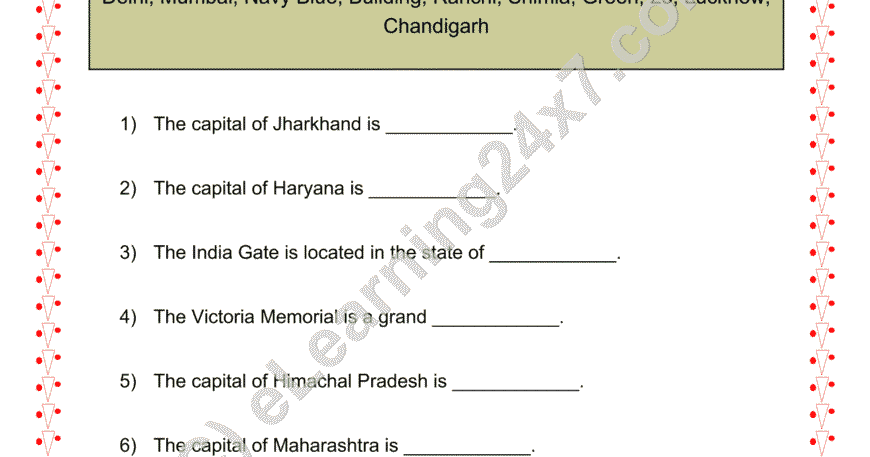 Grade 2, EVS, Our Country India - Fill The Blanks, printable PDF, instant download