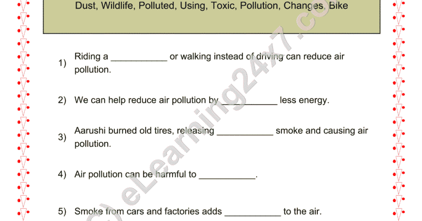 Grade 2, EVS, Earth - Air Pollution Fill The Blanks, printable PDF, instant download