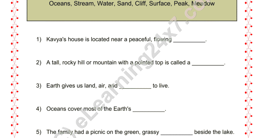 Grade 2, EVS, Earth - Fill The Blanks, printable PDF, instant download