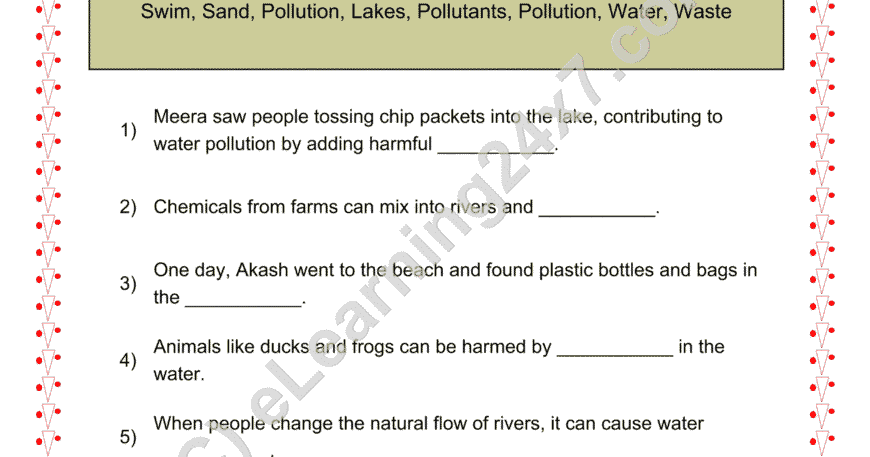 Grade 2, EVS, Earth - Water Pollution Fill The Blanks, printable PDF, instant download