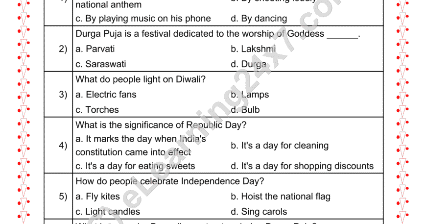 Grade 2, EVS, Festivals - MCQs, printable PDF, instant download